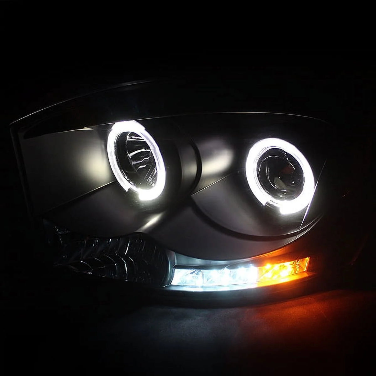 AKKON - For Dodge 07-08 Ram 1500 |2009 2500 3500 Black Dual Halo Projector LED Headlights+ Dark Red Tail Lights