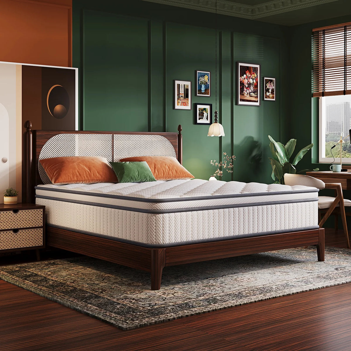 Queen Mattress , 14 Inch Queen Size Mattresses in a Box with Hybrid Medium Memory Foam and Box Spring