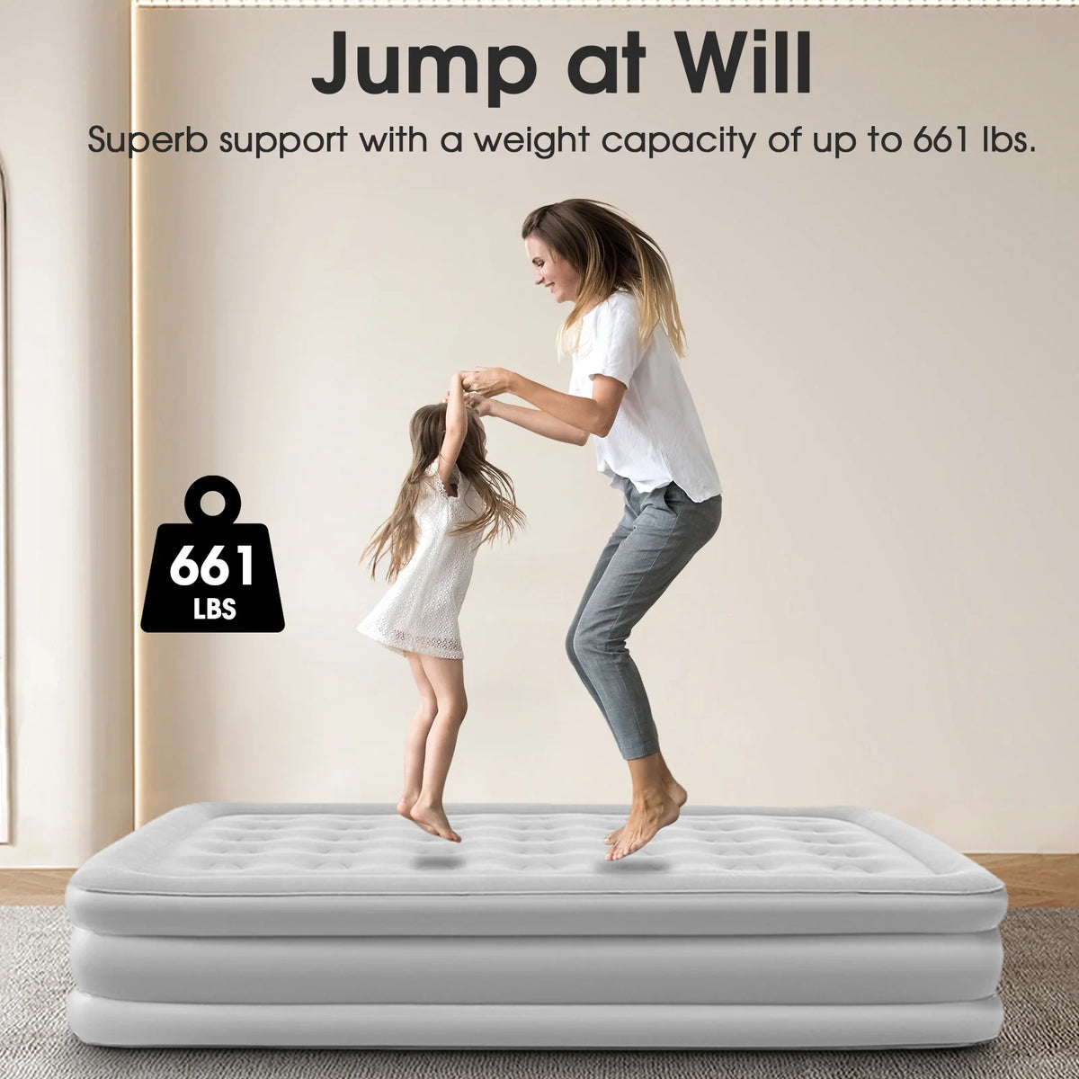 Liyufly 19in Queen Air Mattress, Inflatable Airbed with Pump for Guest Home Camping Travel, 661lb Max,Coffee