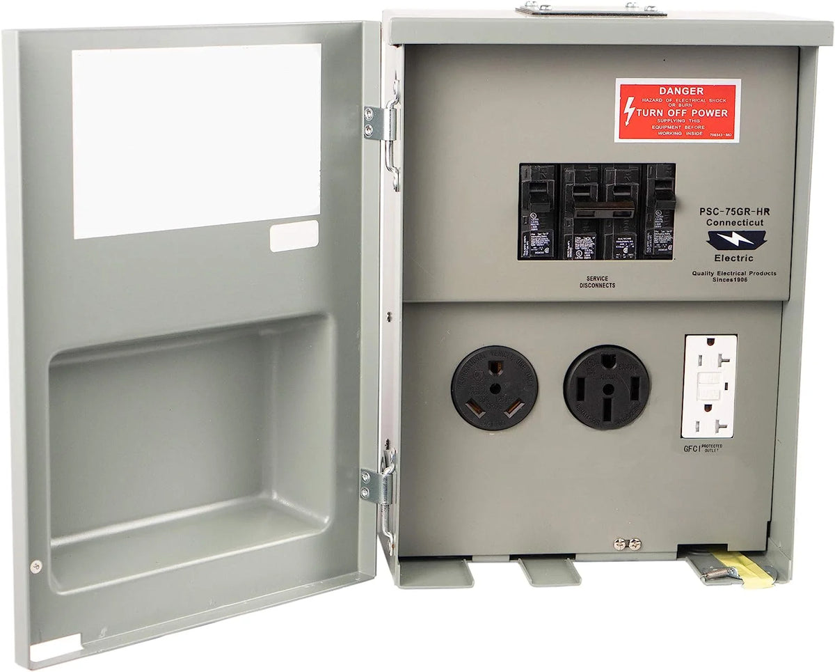 Connecticut Electric CESMPSC75GRHR RV Power Outlet 120/240V 20A GFCI + 30A + 50A w/Breakers