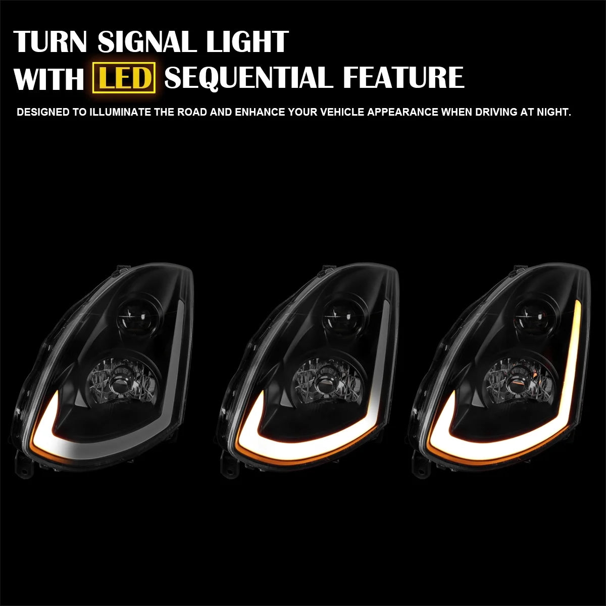 Spec-D Tuning Smoke Projector Headlights w/ Sequential LED Strip Compatible with 2003-2007 Infiniti G35 Coupe, Left + Right Pair Headlamps Assembly