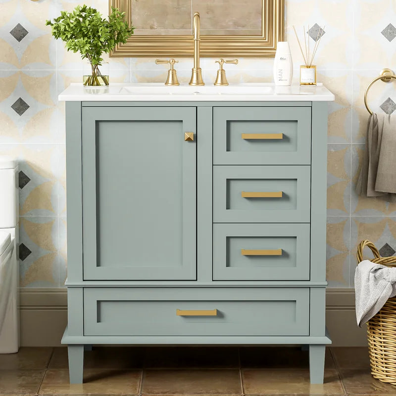 Bellemave 30" Bathroom Vanity with Sink, Cabinet with Sink Combo Set with Top, Bathroom Storage Cabinet with 3 Drawers and 1 Soft Closing Door, 30 Inch Vanity with Sink for Bathroom(White)