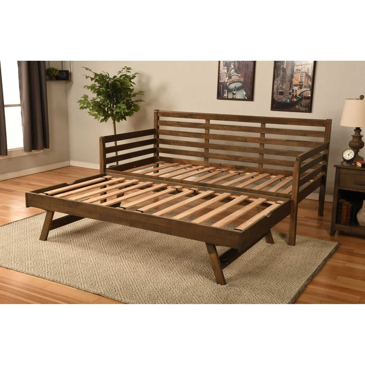 Somette Boho Daybed with Additional Pop Up Bed Rustic Walnut