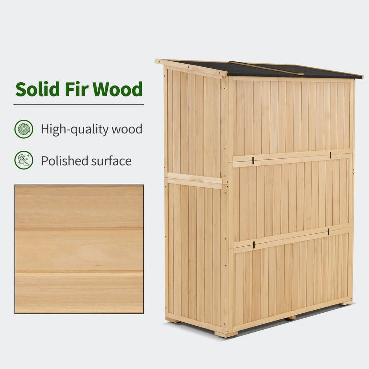 MCombo Wood Sheds & Outdoor Storage , Garden Tool Shed with Lock, Wooden Outdoor Storage Cabinet with Double Doors for Patio 1628