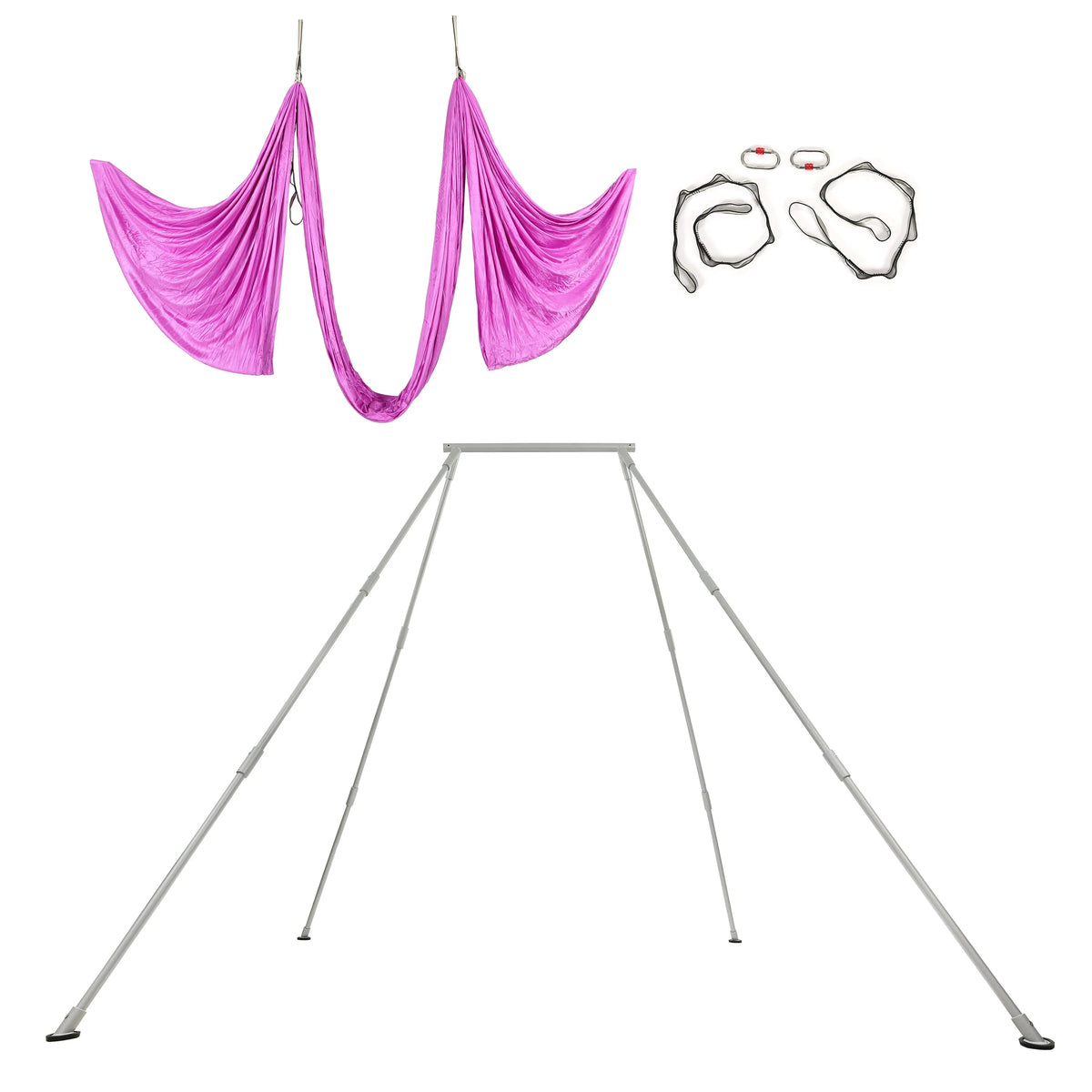 Kojem 97"/2.46m Aerial Trapeze Stand Portable Rig Yoga Swing Bar 250kg/551lbs Aluminum Rack ?Nylon Silk Indoor Outdoor Use with 20Ft/6m Aerial Purple Silk