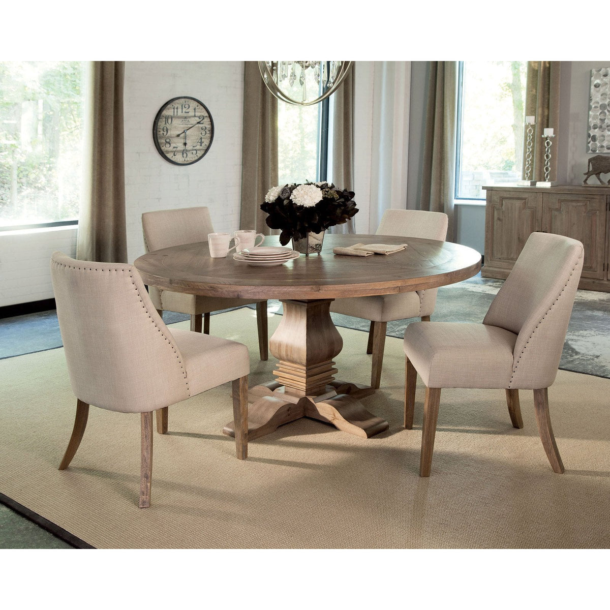 Florence Round Pedestal Dining Table Rustic Smoke