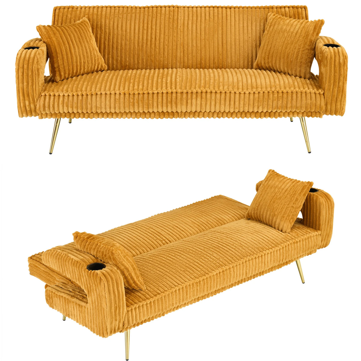 Aukfa Corduroy Futon Convertible Sofa Bed, Beige