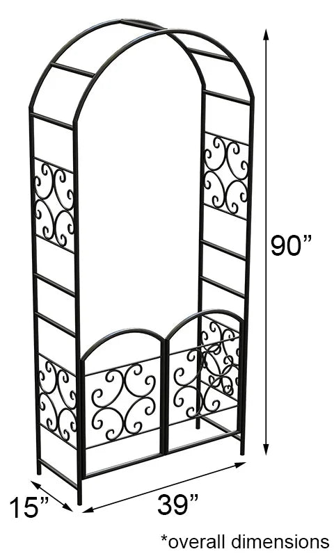 Panacea Scroll Arbor with Gate, Black, 90"H