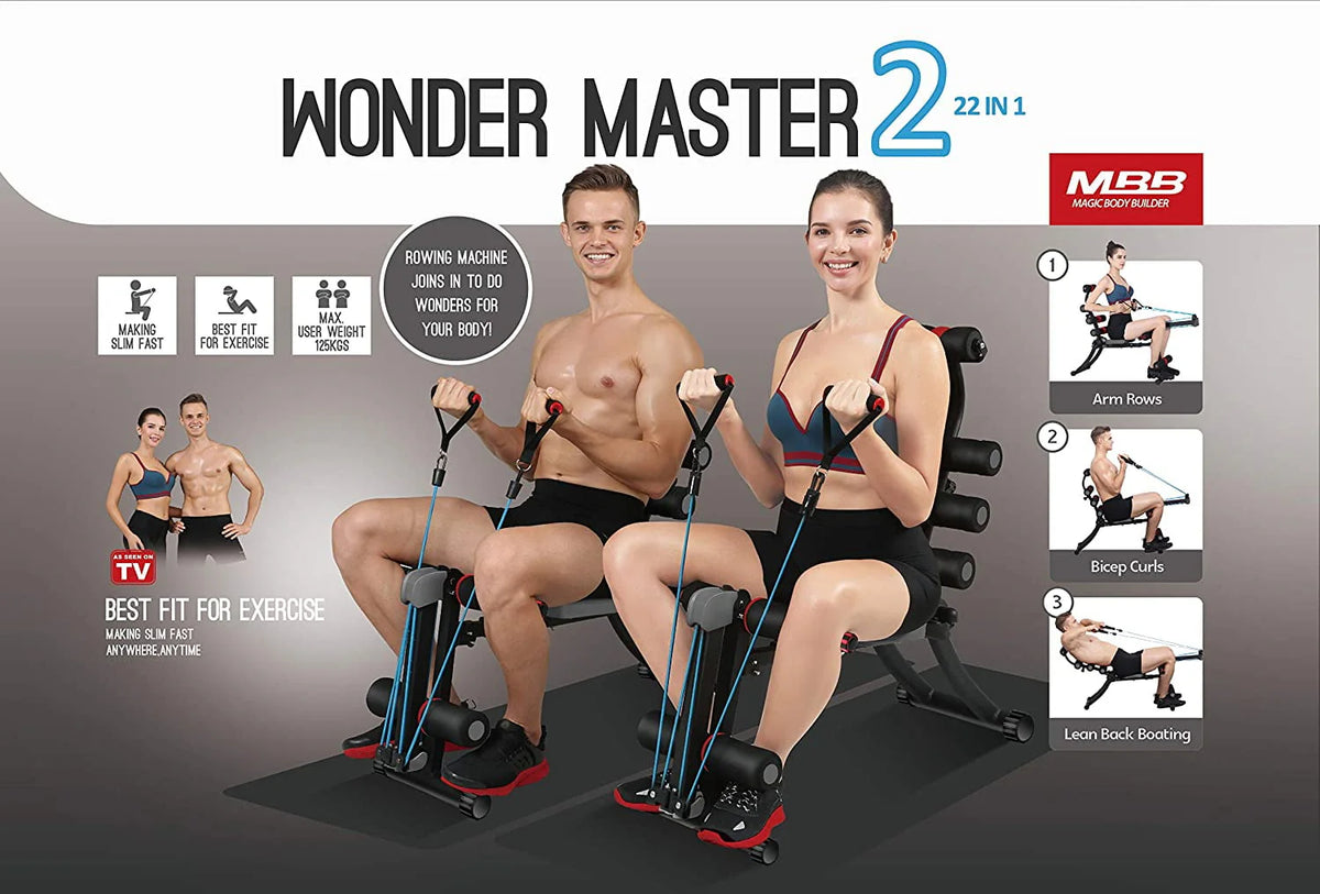 MBB 22 in 1 Wonder Master Core & Abdominal Workout Chair,Foldable & Adjustable Rowing Machine,22 Ways to Exercise,Fitness Equipment for Home Gym Sports