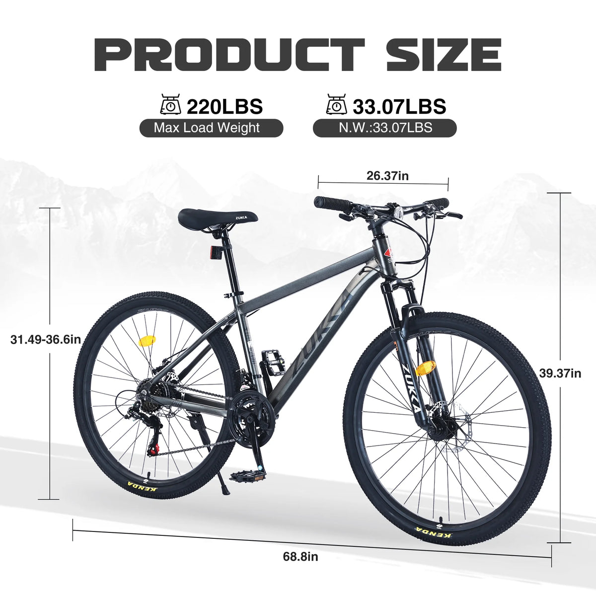 Zukka Mountain Bike 27.5 inch 21 Speed Aluminum Alloy Hardtail Dual Disc Brake Bicycle for Adult Unisex Blue