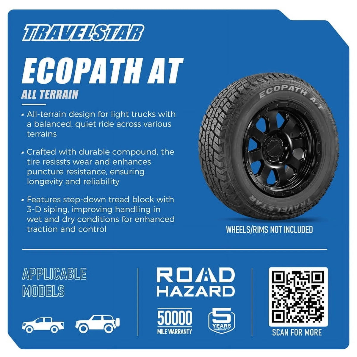 Travelstar EcoPath A/T LT235/75R15 6 Ply Load Range C 104R SUV Light Truck All Terrain Tire 235/75/15(Tire Only)