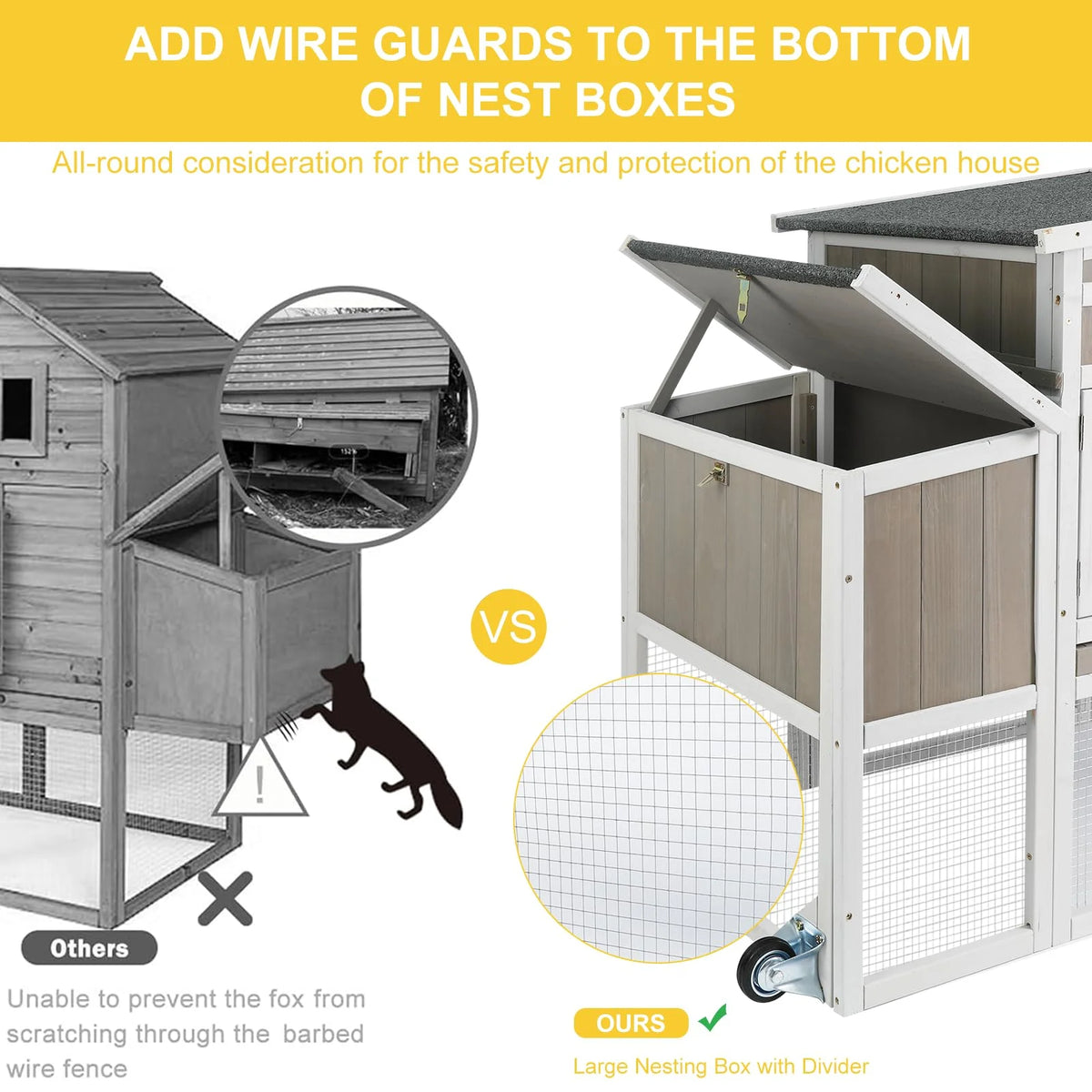 Gowoodhut Chicken Coop Mobile Wooden Hen House with Nesting Box,75" L Outdoor Chicken House with Wheels and Removable Tray,Fir Wood Chicken Tractor with 4 Ventilation Door and Ramp,Grey