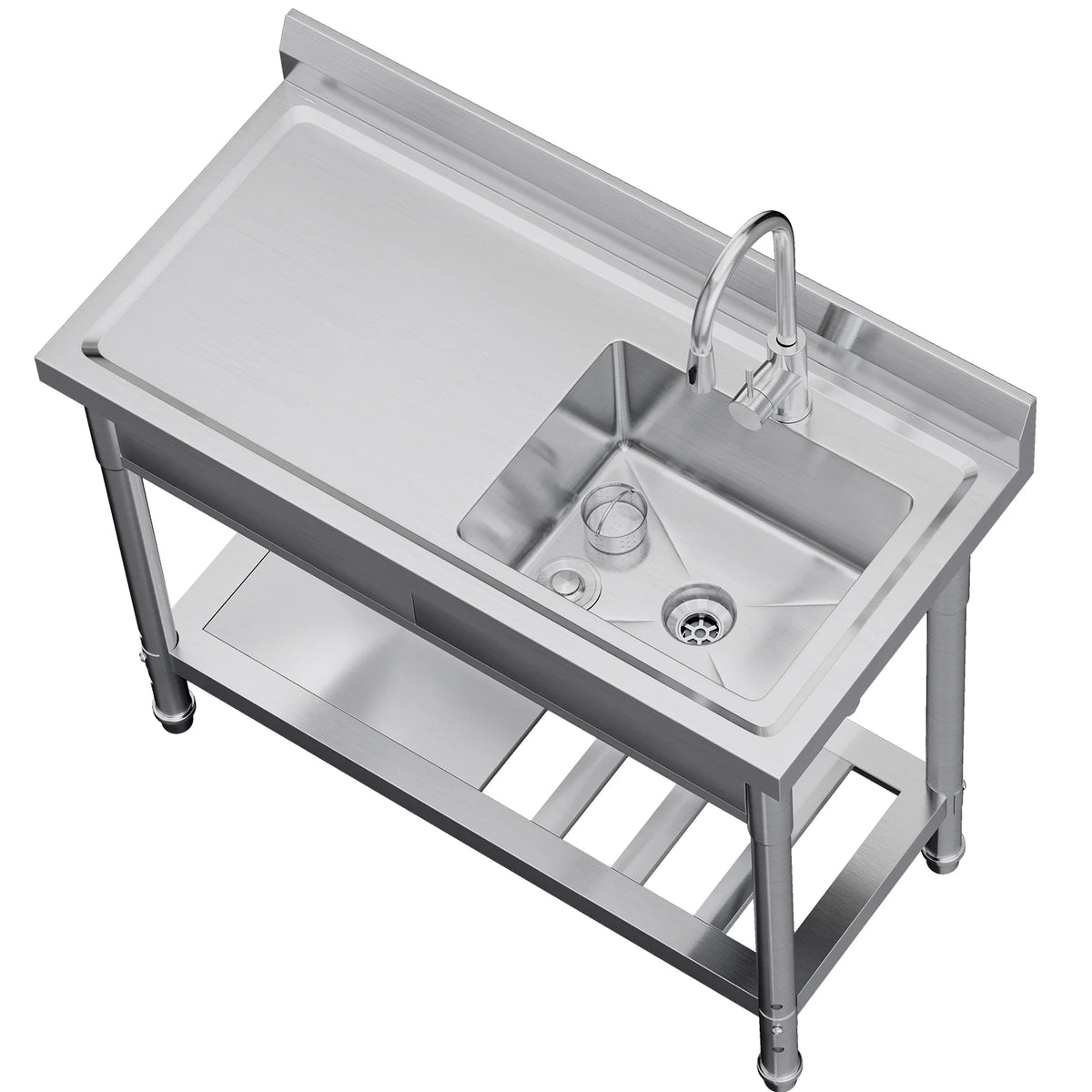 39 Inch Stainless Steel Utility Sink with Faucet Pipes & Storage - Heavy-Duty Freestanding Sink for Indoor/Outdoor Kitchen, Laundry, Garage