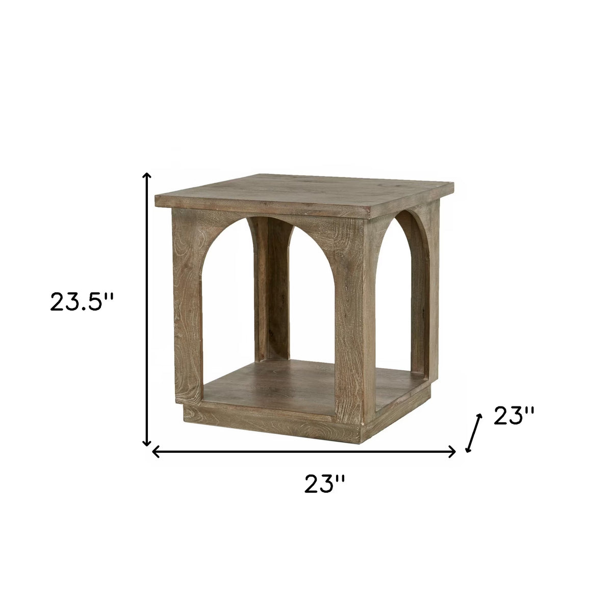 24 Brown Distressed Solid Wood Square Floor Shelf End Table