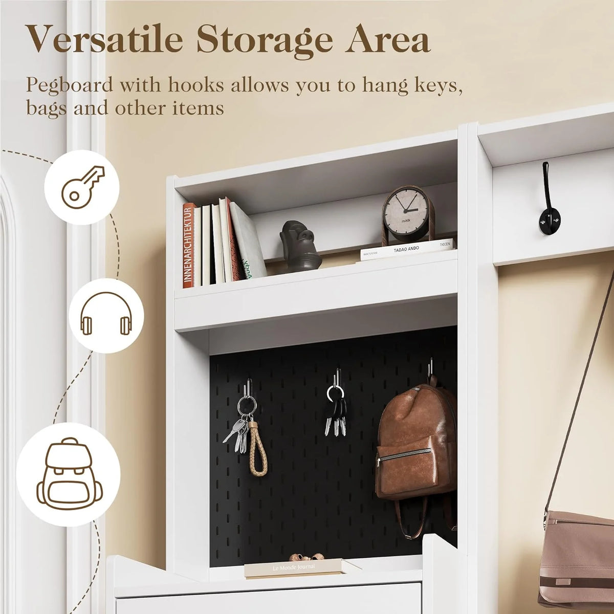 Royalcraft 5-in-1 Shoe Cabinet with Flip Drawer, Entryway Shoe Storage with Pegboard, Adjustable Shelf, Wood Entryway Cabinet, Brown