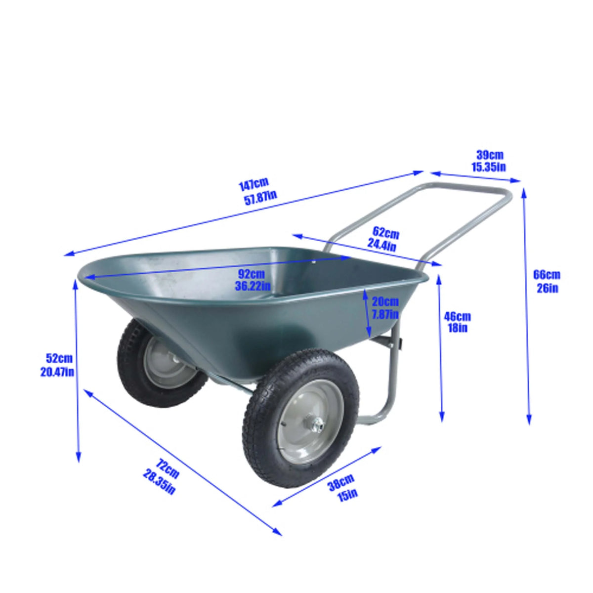ChromaCore Dual-Wheel Garden Cart,Heavy-Duty Yard Wheelbarrow for Garden 15 inch Pneumatic Wheel