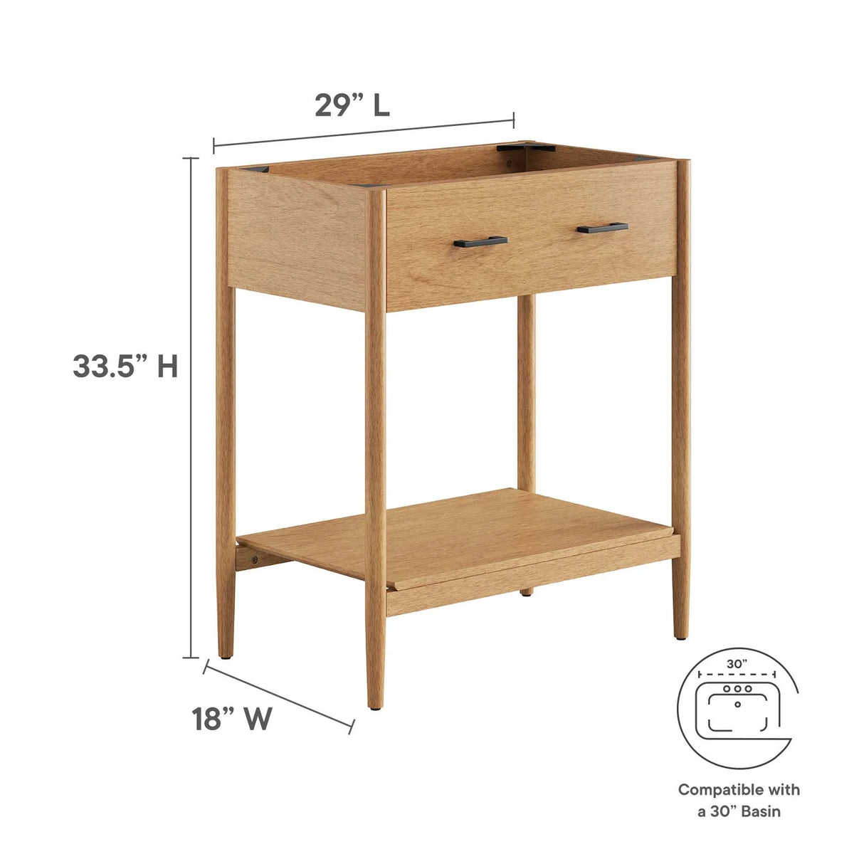 Modway Zaire 30" Bathroom Vanity Cabinet (Sink Basin Not Included) in Walnut