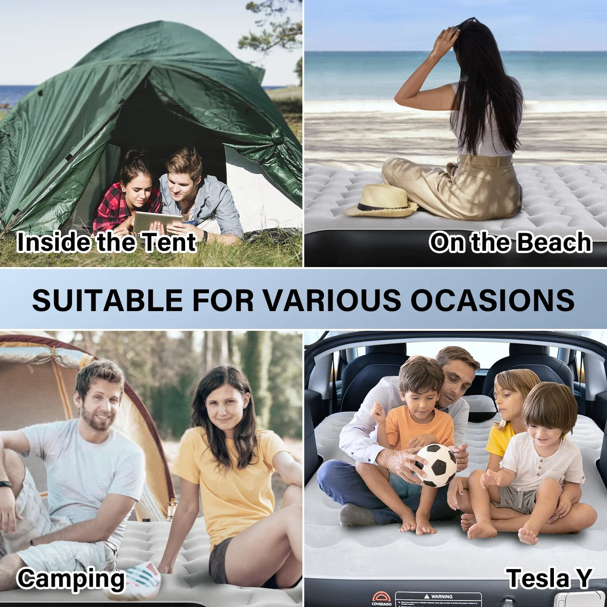 Coverado Car Air Mattress Custom Tesla Model Y 2021-2024, Inflatable Outdoor Camping Air Bed with Car Air Pump, Gray Thickened Flocking Air Bed