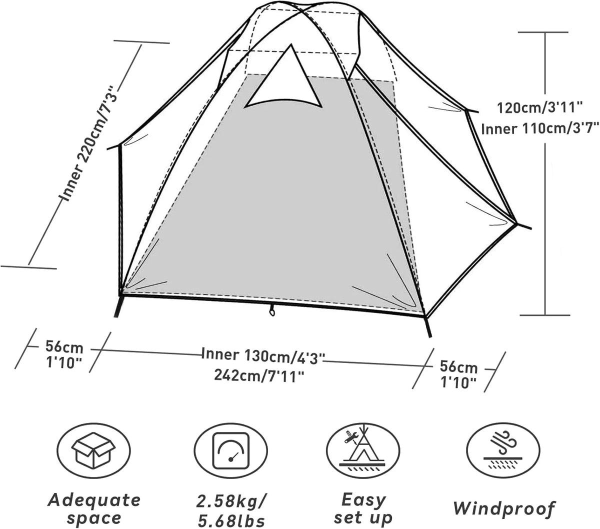 Camping Tent 2/3/4 Person, Professional Waterproof & Windproof Lightweight Backpacking Tent Suitable for Outdoor,Hiking,Camping, Mountaineering and Travel