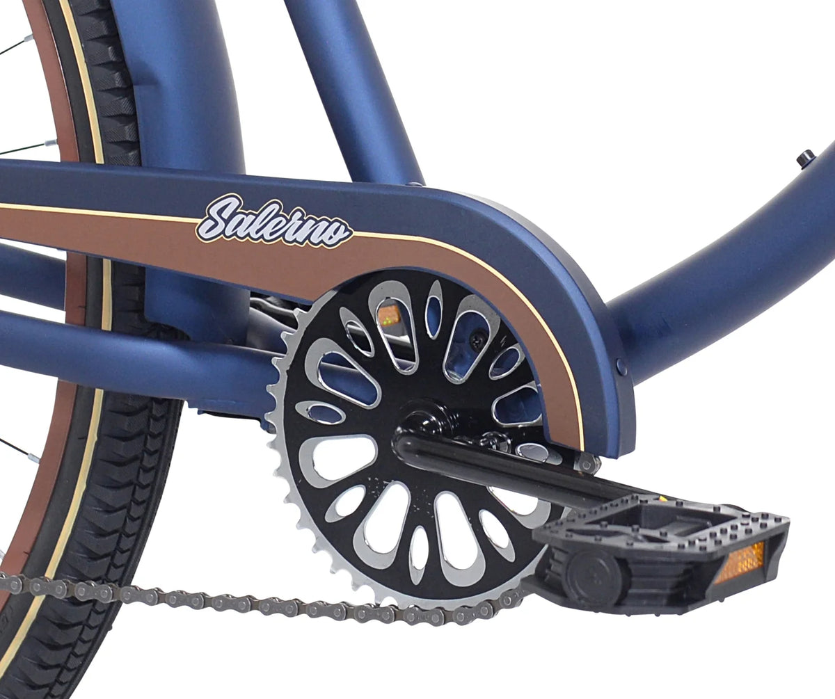 29-inch Men's Salerno Aluminum Relaxed Cruiser Bike with 7 Speeds, Navy Blue and Brown
