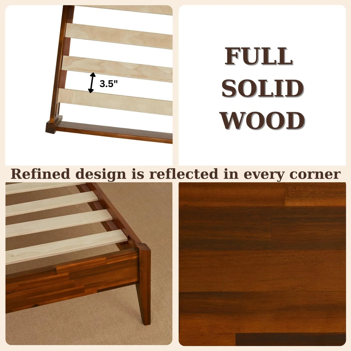 Selina Wood Platform Bed Frame - Handcrafted Paper Cord Unique Headboard - No Box Spring Needed - 12 Strong Wood Slats Support - Easy Assembly - King, Caramel