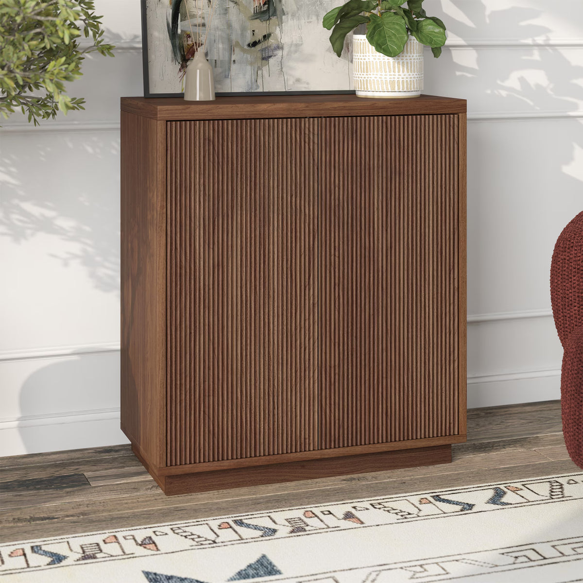 Evelyn&Zoe Modern/Contemporary 28 Wide Satin Walnut Accent Cabinet