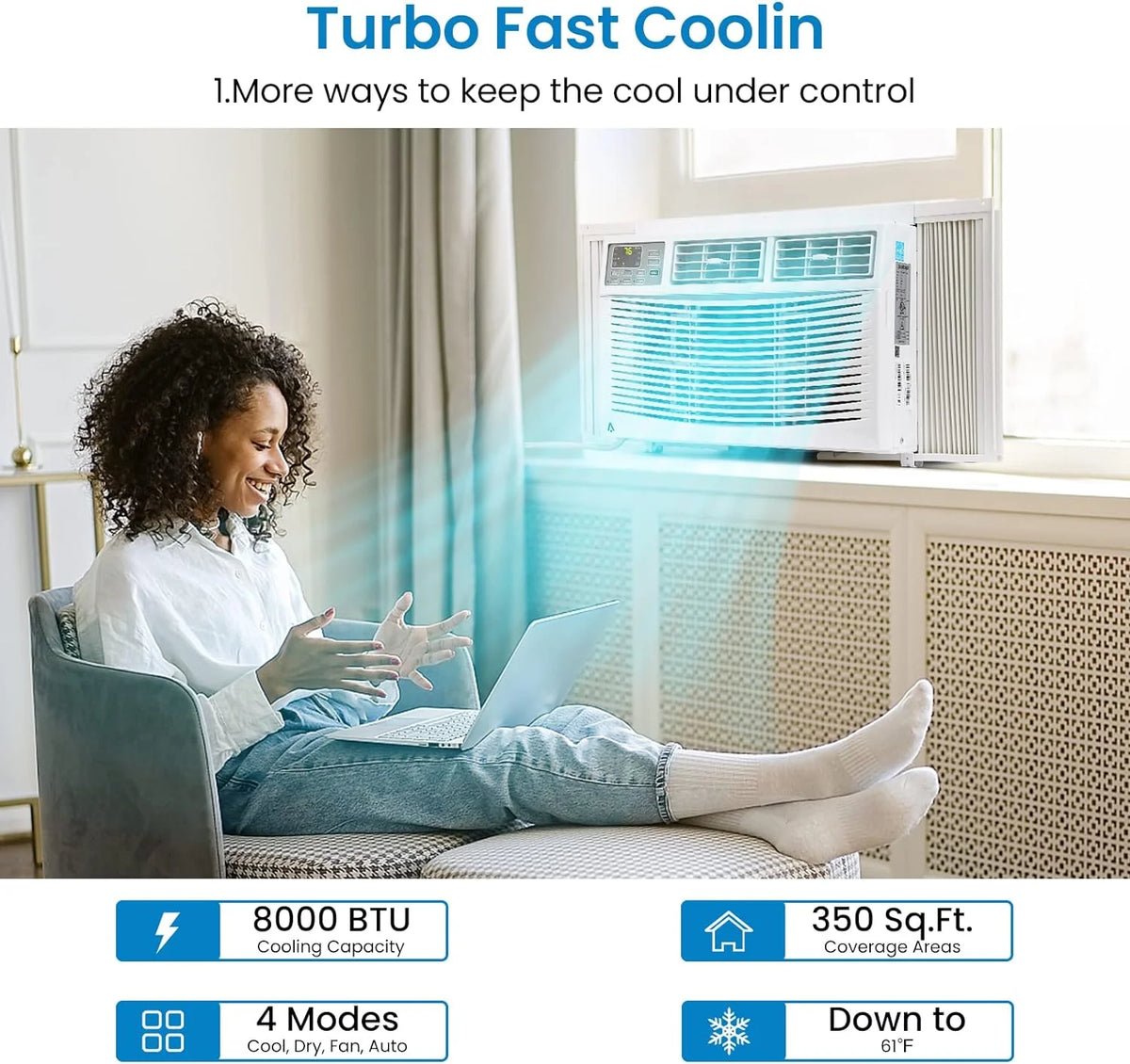 Homhougo 6,000 BTU Window Air Conditioner, 3-in-1 AC Unit (Cooling, Dehumidifying, Fan), Timer, Sleep/ECO Mode, Easy Installation Kit, Cools Rooms Up to 350 Sq.Ft, 115V/60Hz