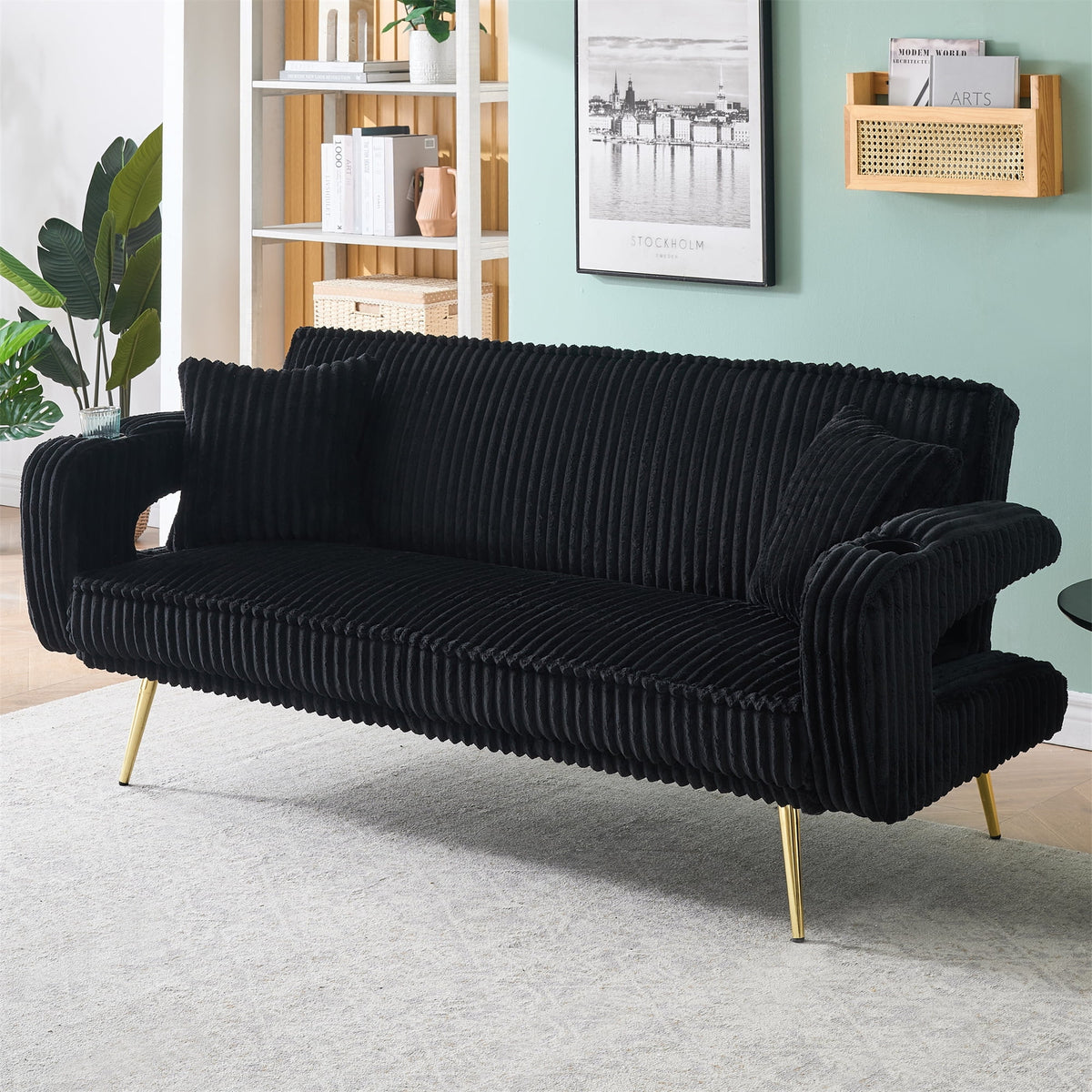 Aukfa Corduroy Futon Convertible Sofa Bed, Beige