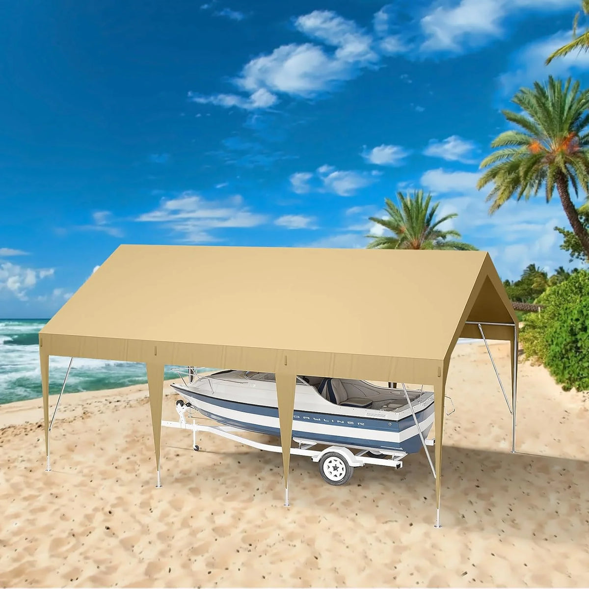 10x20 Heavy-Duty Portable Carport Canopy with UV-Resistant 3-Layer PE Fabric Rust-Resistant Galvanized Steel Frame Yellow