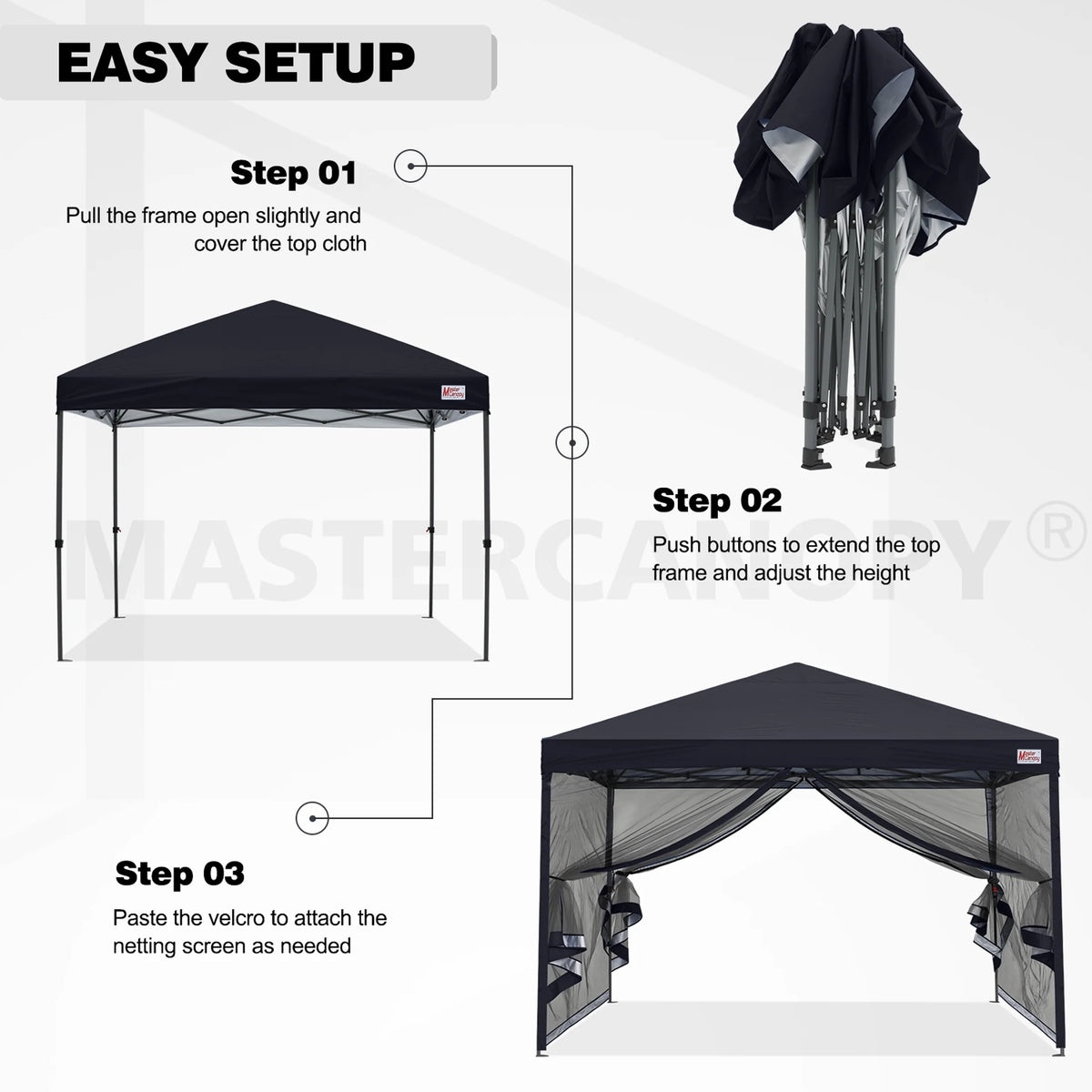 MASTERCANOPY 8' x 8' Pop-up Canopy Tent Outdoor Screen House Shelter with Mesh Walls, White