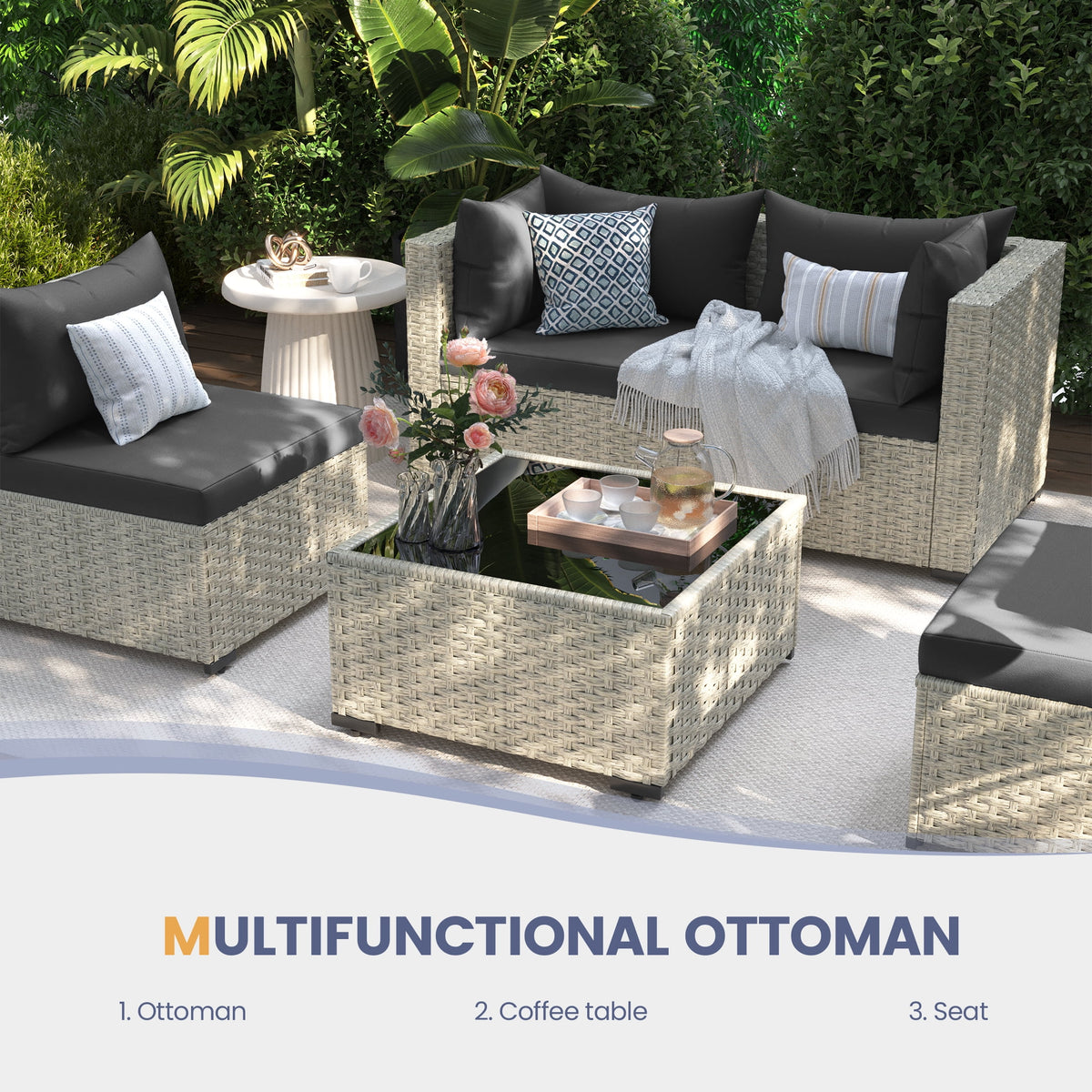 UDPATIO 7 Pieces Outdoor Patio Furniture Set, Outdoor Wicker Patio Conversation Set with Cushions for Backyard, Porch, Garden(Haze Blue)