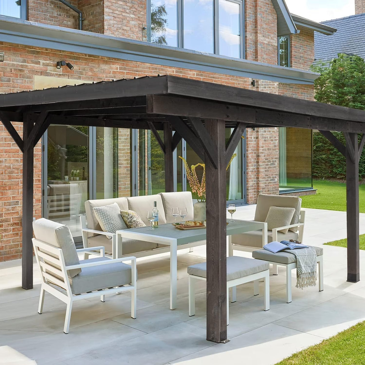 YODOLLA 17x12ft Wooden Carport Garage Outdoor Gazebo Wooden Pergola for Backyard, Coffee