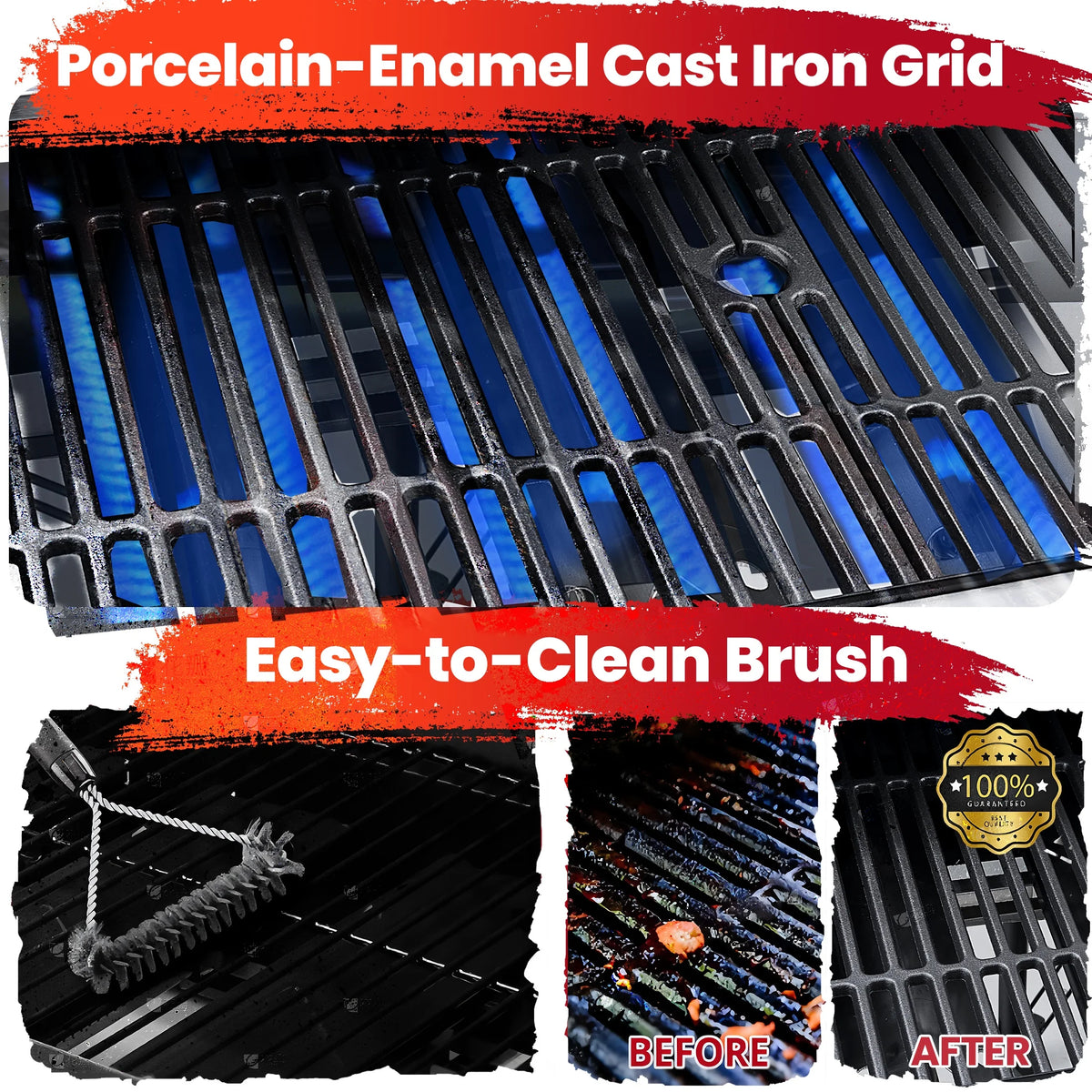BBQ Grill, Seizeen Gas Grill with Side Burner, 40,000BTU 3-Burner Propane Grill w/Storage Cabinet, Steel Brush, Stainless Steel Camping for Backyard Patio, Portable Design on Wheels