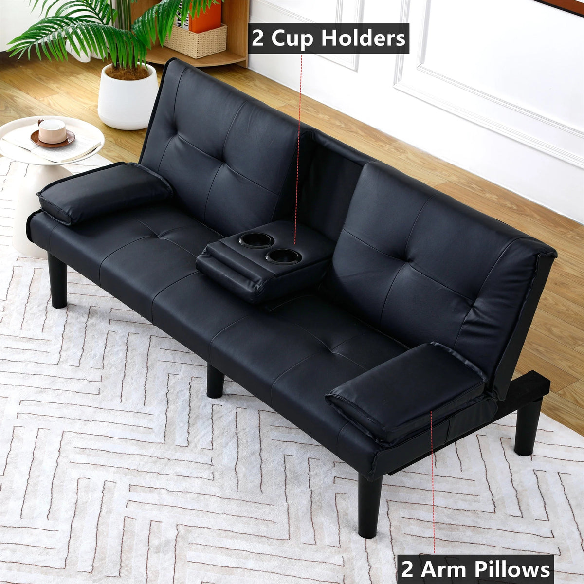 Aukfa Faux Leather Futon Convertible Sofa Bed for Home Office Twin Size, Black&White
