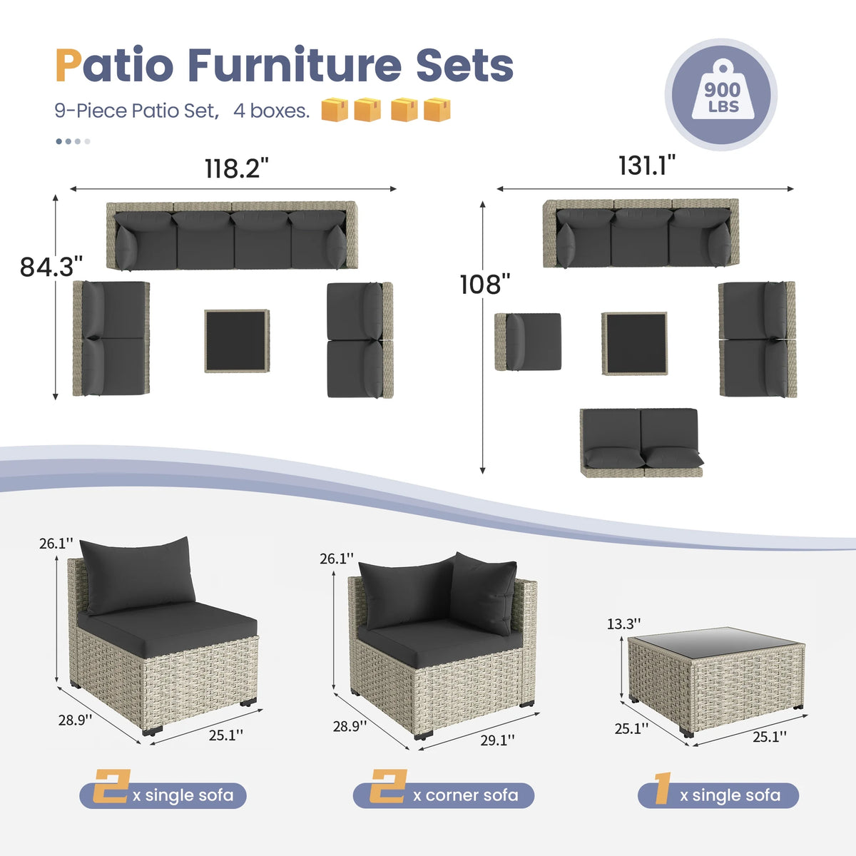 UDPATIO 7 Pieces Outdoor Patio Furniture Set, Outdoor Wicker Patio Conversation Set with Cushions for Backyard, Porch, Garden(Haze Blue)