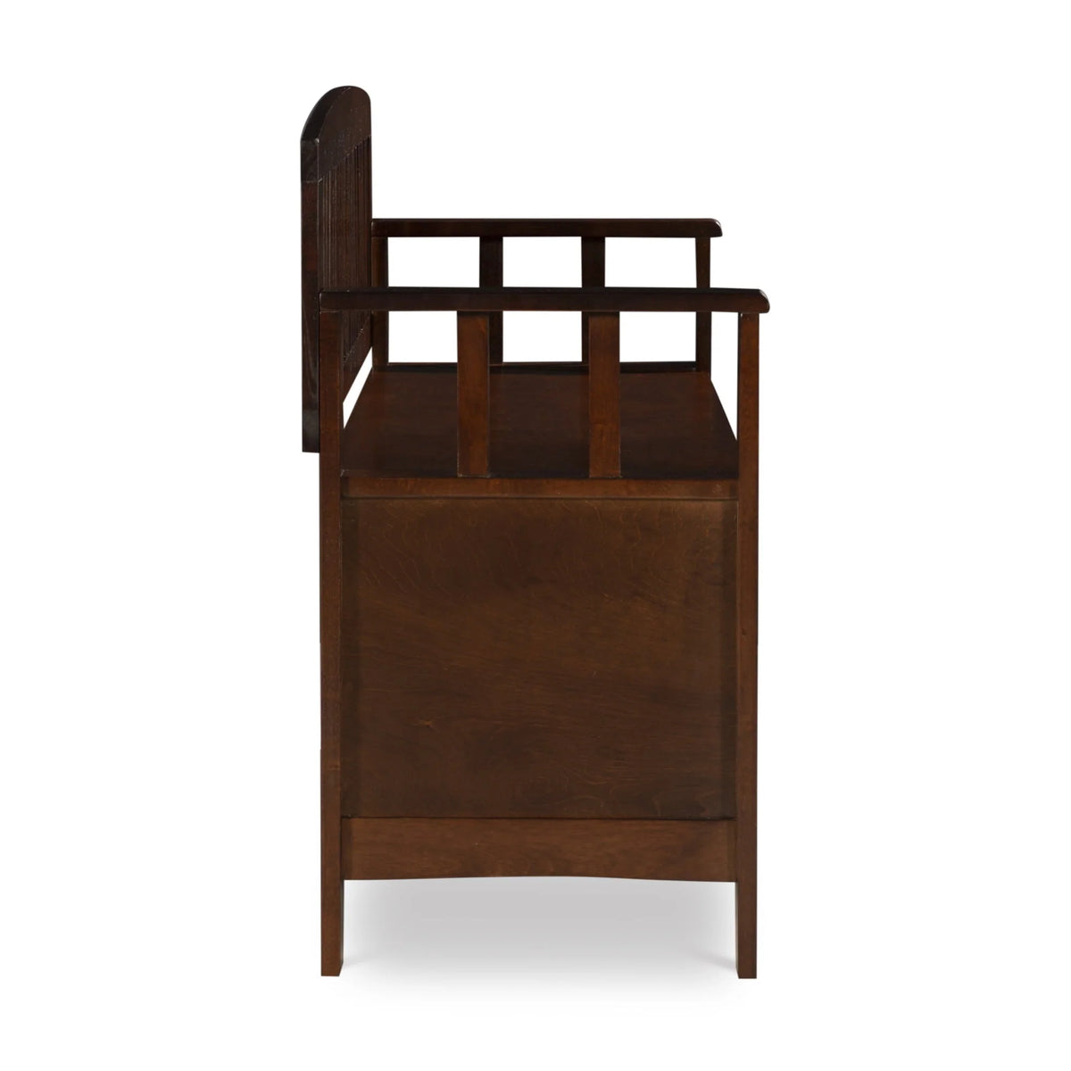 Linon 50" Cynthia Slat Back Walnut Storage Bench with Armrests