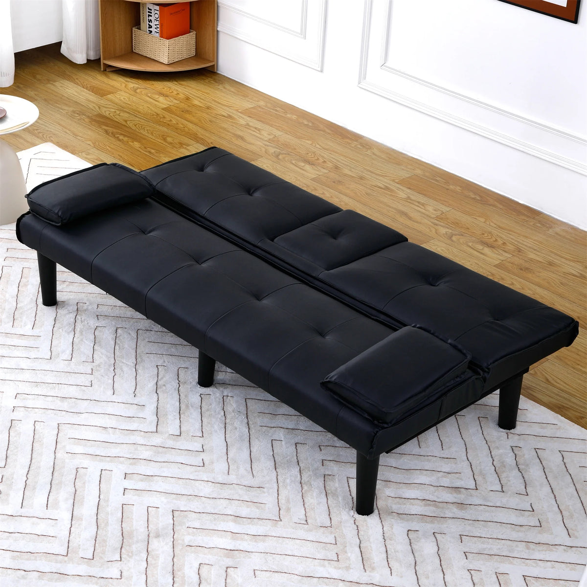 Aukfa Faux Leather Futon Convertible Sofa Bed for Home Office Twin Size, Black&White