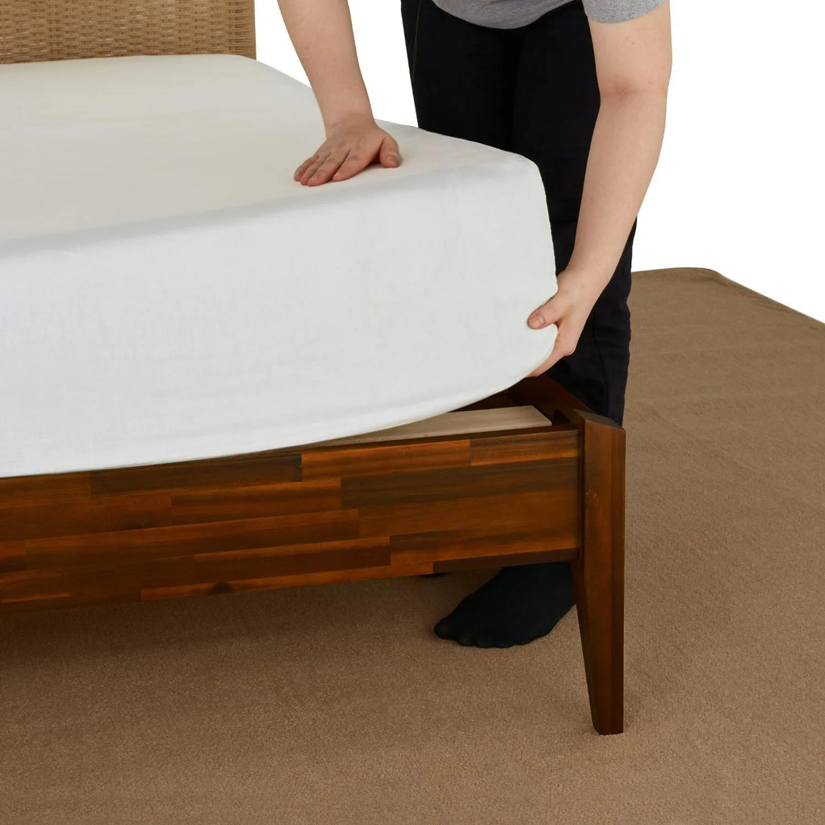 Selina Wood Platform Bed Frame - Handcrafted Paper Cord Unique Headboard - No Box Spring Needed - 12 Strong Wood Slats Support - Easy Assembly - King, Caramel