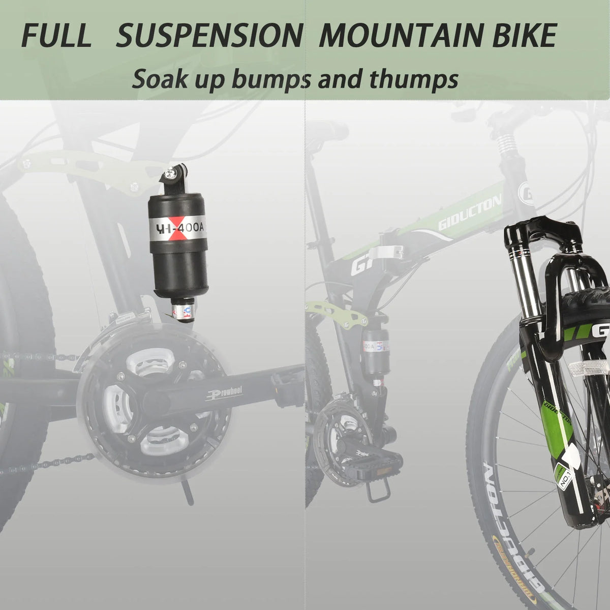 Eurobike 27.5” Full Suspension Folding Mountain Bike Foldable Frame Bicycle Disc Brakes Men or Women Bikes for Afults Green