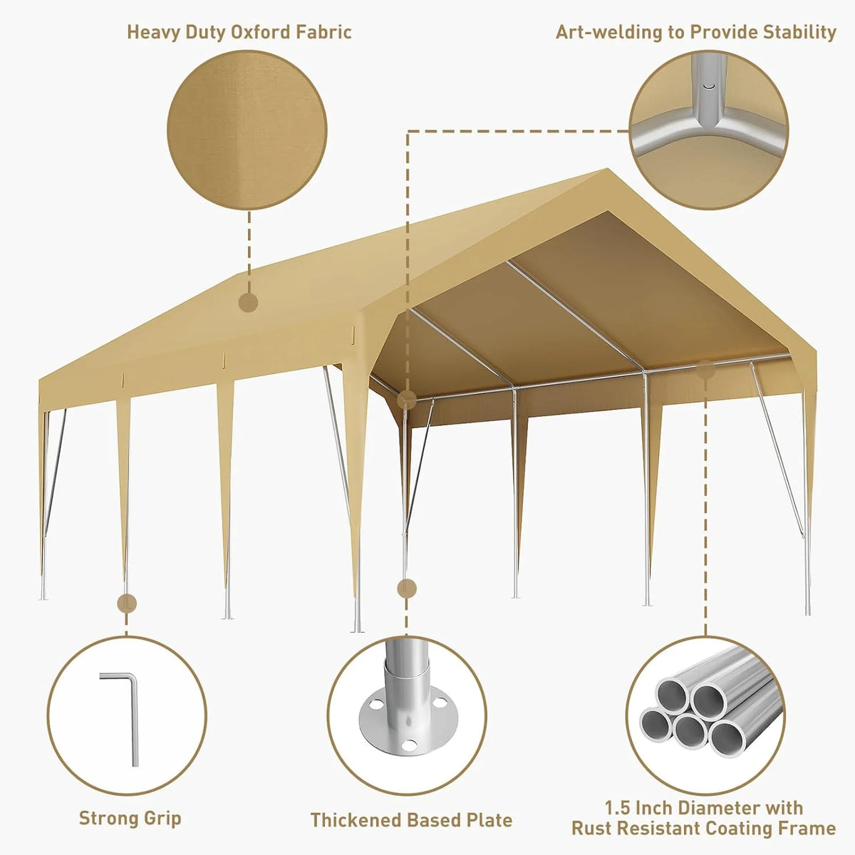 10x20 Heavy-Duty Portable Carport Canopy with UV-Resistant 3-Layer PE Fabric Rust-Resistant Galvanized Steel Frame Yellow