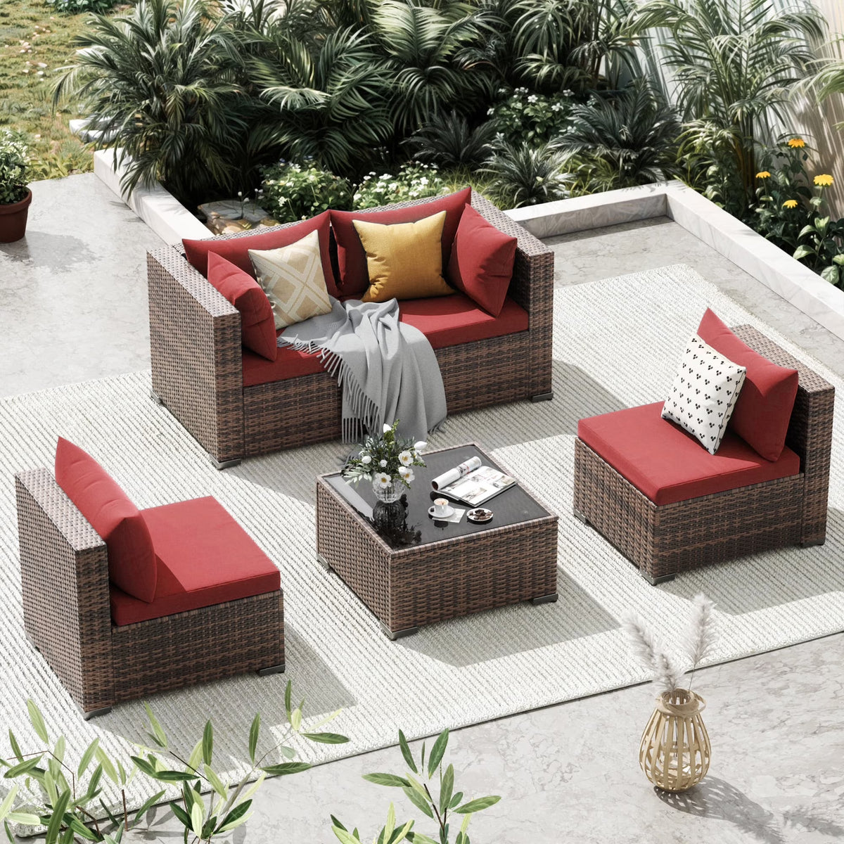 Techmilly Patio Furniture Sets, Modular Rattan Outdoor Patio Sectional Furniture Sofa Set, Wicker Patio Conversation Set for Backyard,7PCS