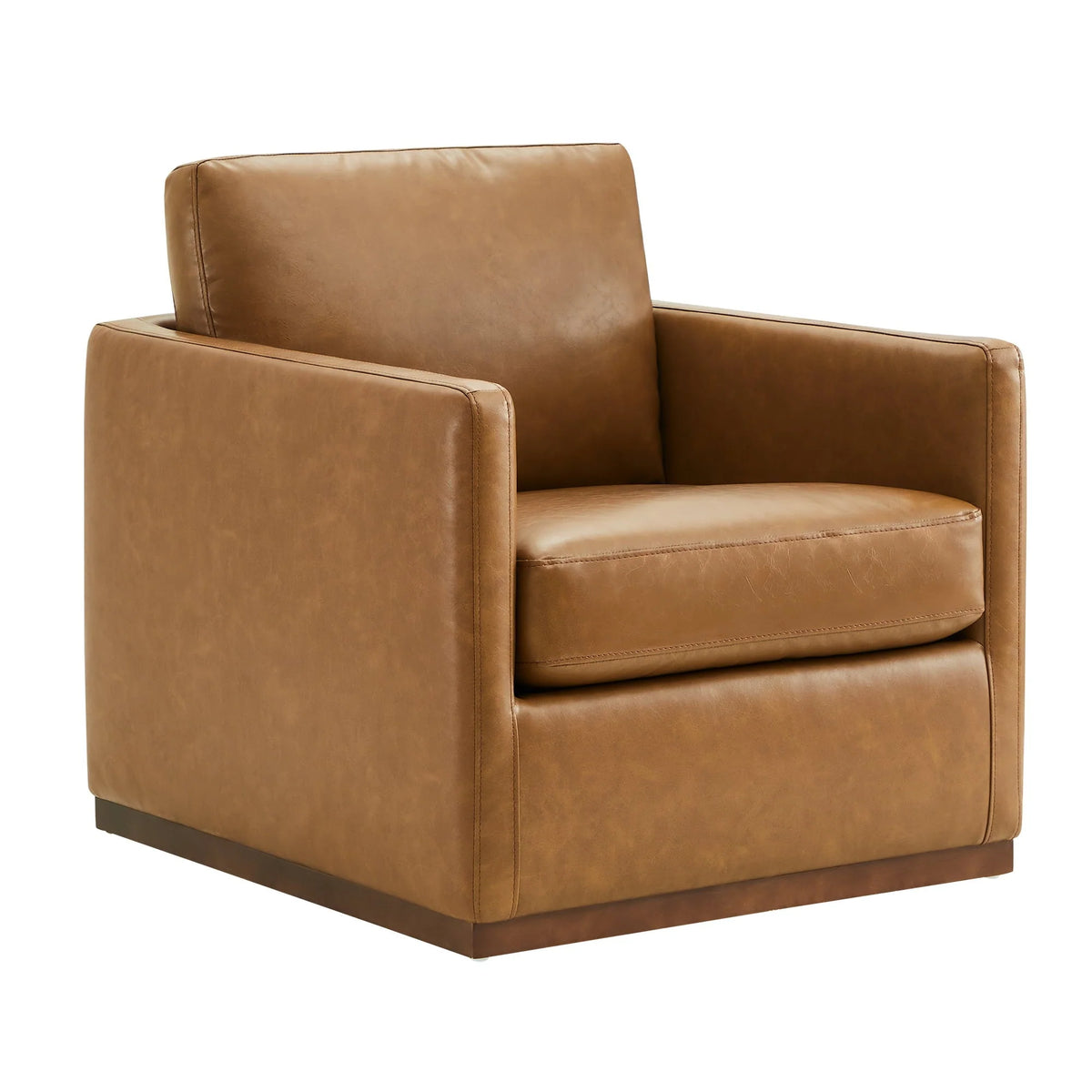 CHITA Swivel Accent Chairs for Living Room, Comfortable Arm Chairs for Bedroom, Faux Leather in Saddle Brown