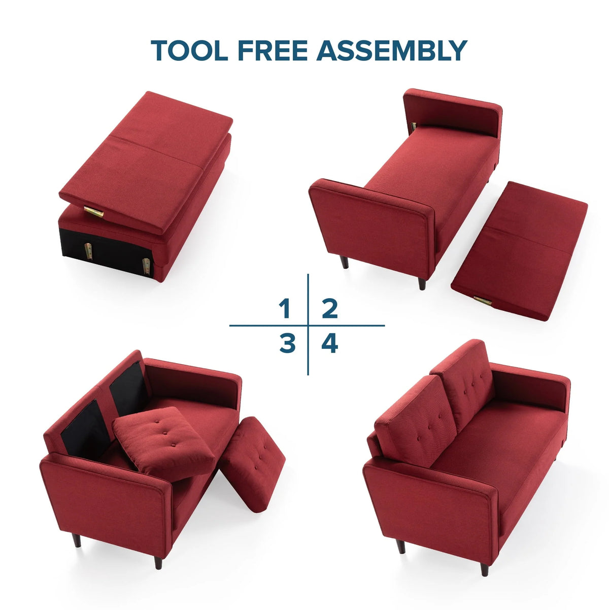 Zinus Mikhail 2-Seater Loveseat, Ruby Red