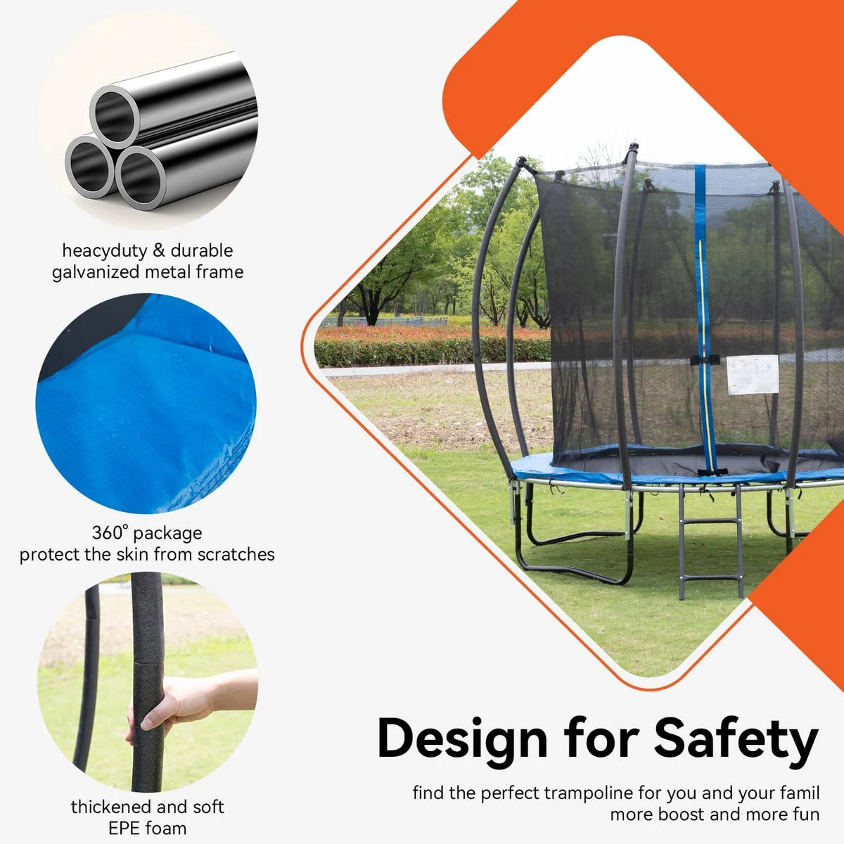 PayLessHere 8 ft New Round Outdoor Trampolines with Enclosed Net for Kids, Adults(Green)