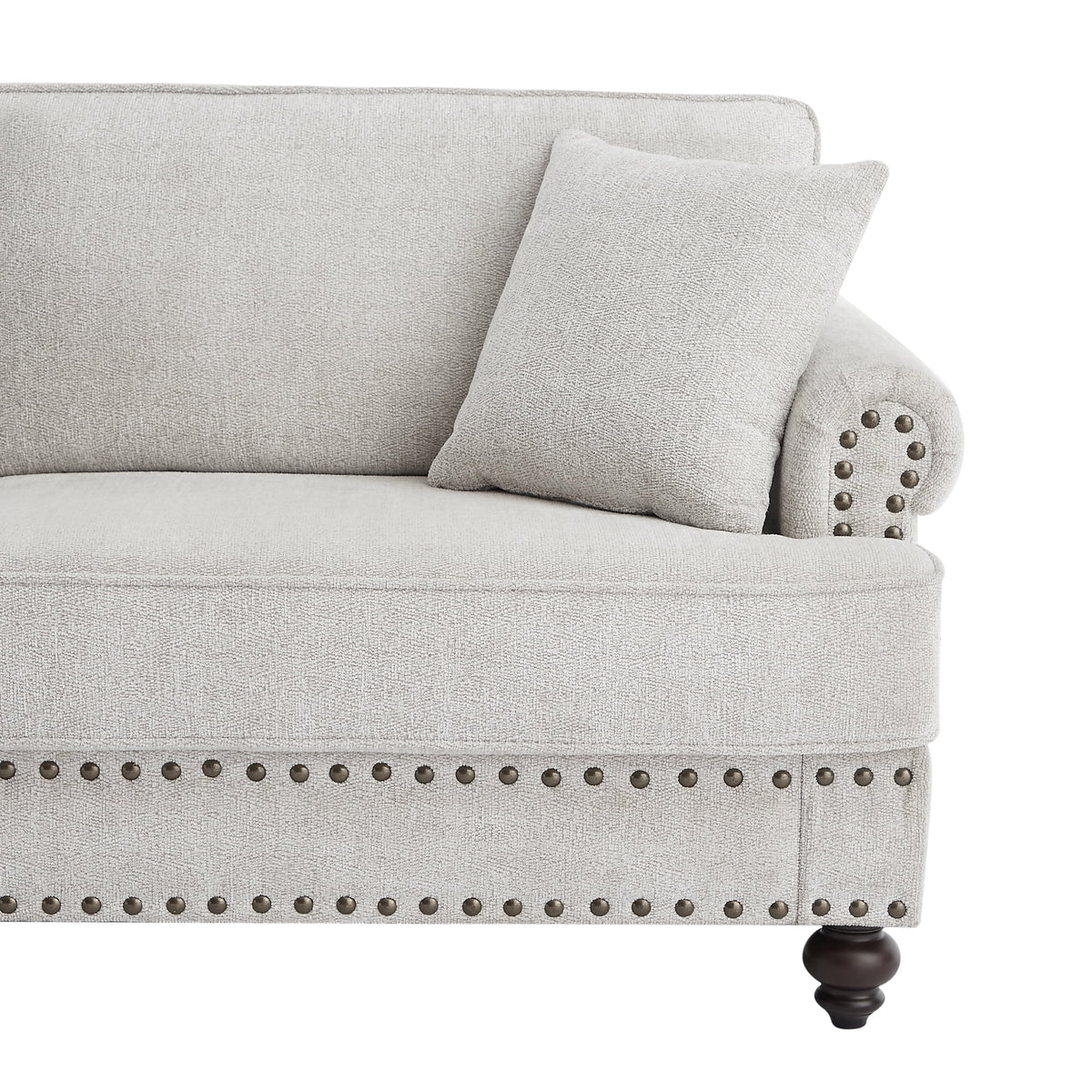 Modern Chenille Upholstered Sofa Couch with Nailhead Trim Rolled Arms Pillows