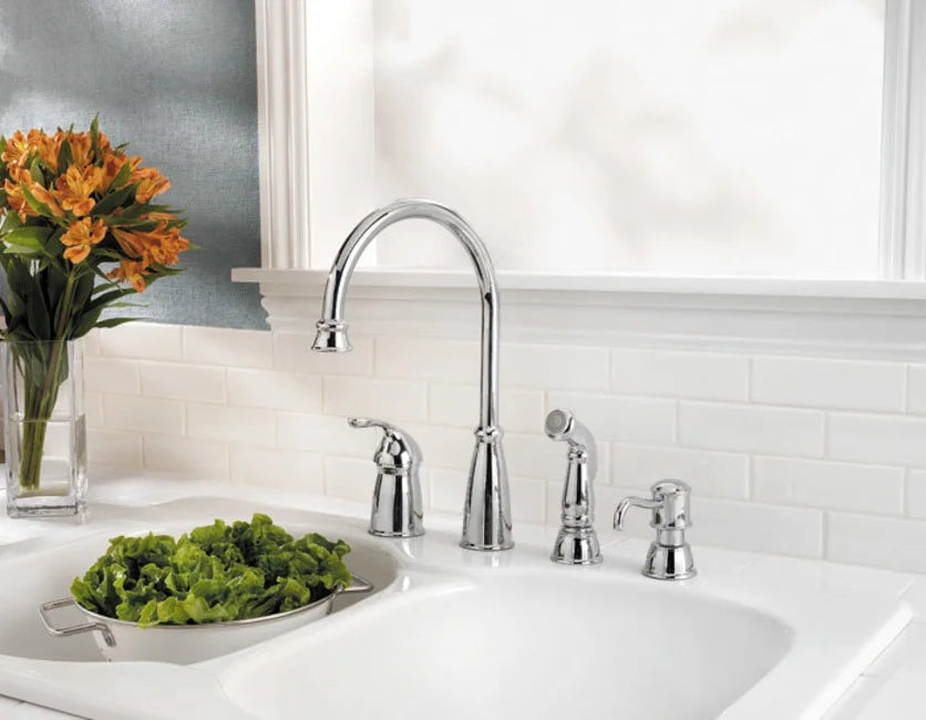 Avalon 1-Handle Kitchen Faucet with Side Spray & Soap Dispenser in Polished Chrome