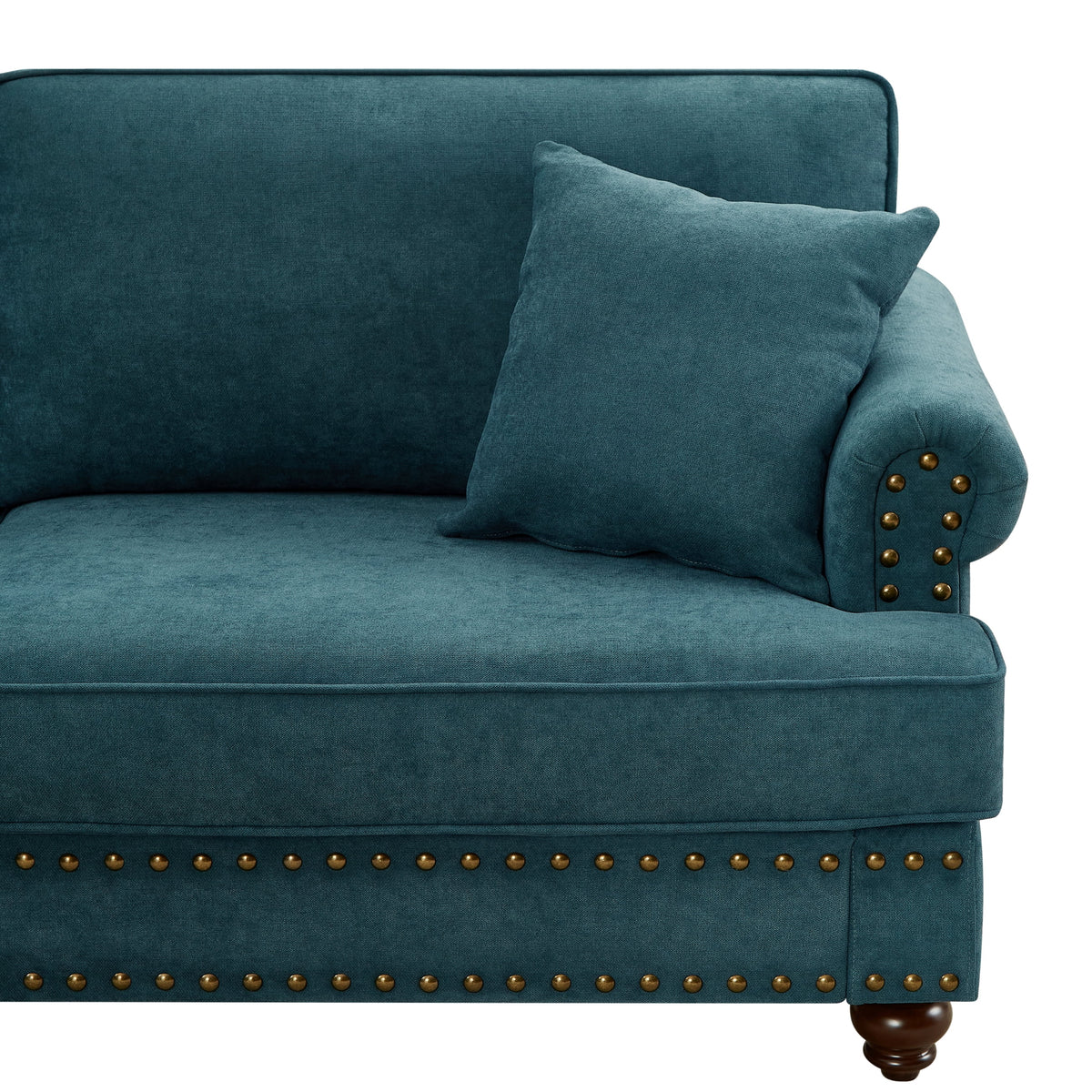 Modern Chenille Upholstered Sofa Couch with Nailhead Trim Rolled Arms Pillows