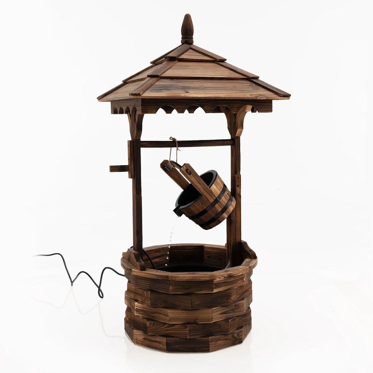 Gymax Rustic Wishing Well Fountain Outdoor Patio Wooden Water Fountain w/ Electric Pump