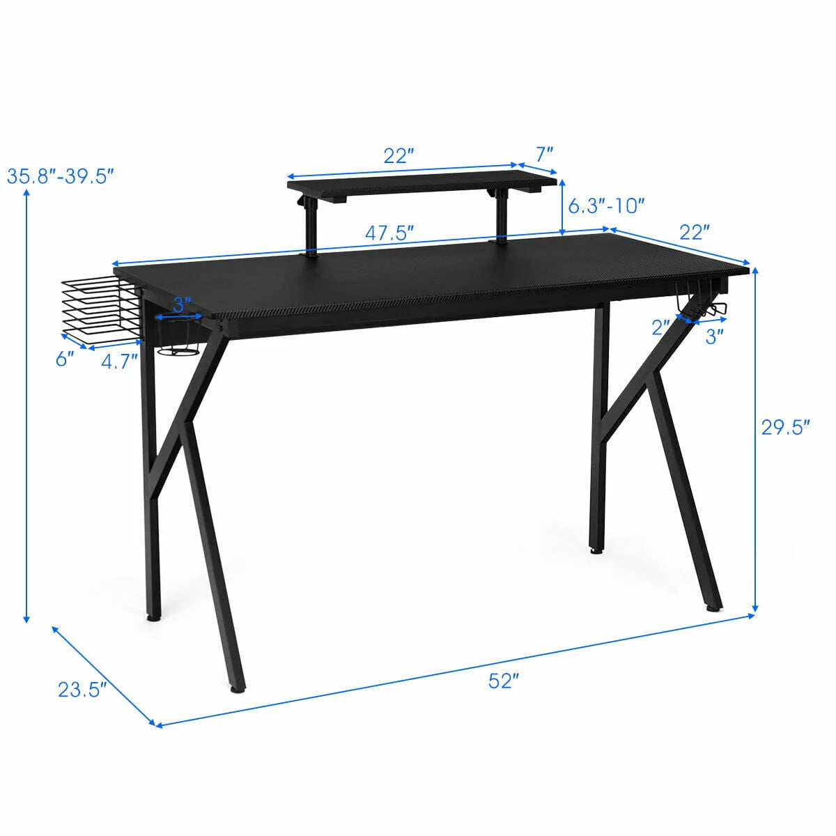 Gymax Gaming Desk Computer Desk PC Table Workstation with Cup Holder & Headphone Hook