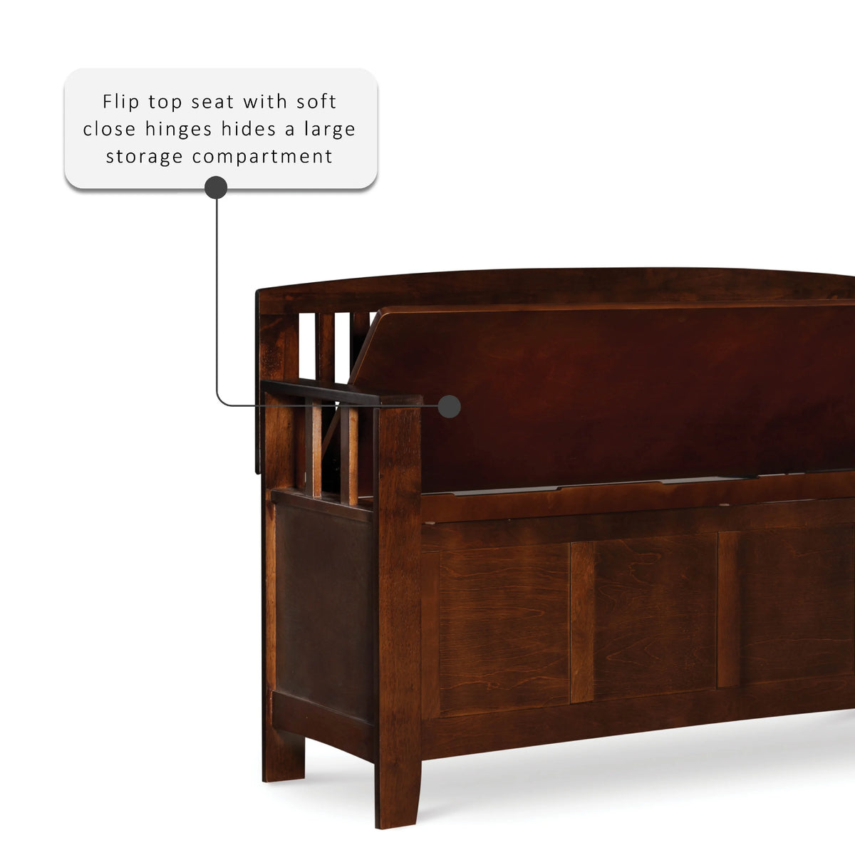Linon Cynthia Slat Back Wood Bench with Flip Top Storage, 50"L x 17"D x 32"H, Walnut Brown